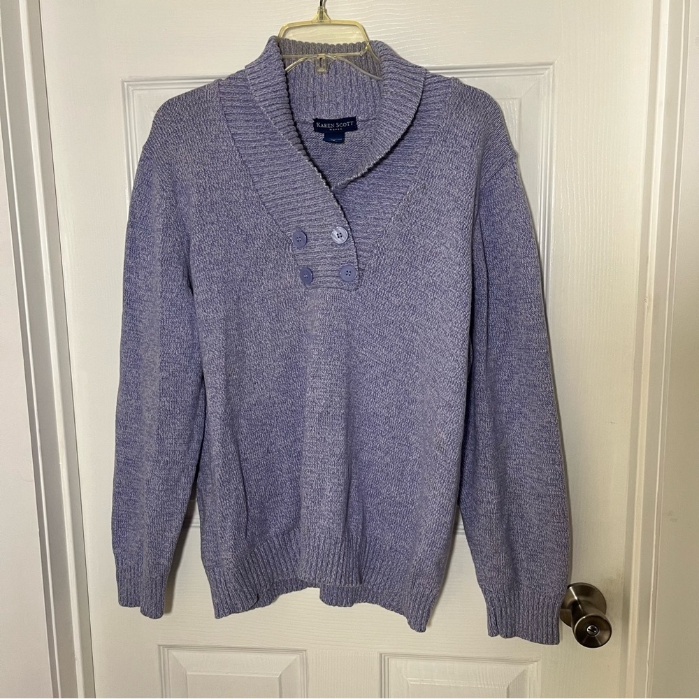 Karen Scott Plus Lavender collared Neck Sweater 1X